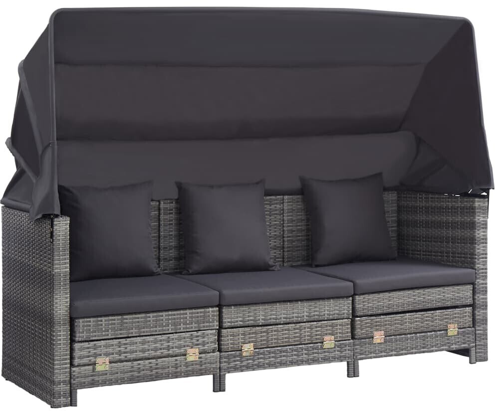 vidaXL 3-Seater Extendable Sofa Bed with Roof Poly Rattan Gray (46077)