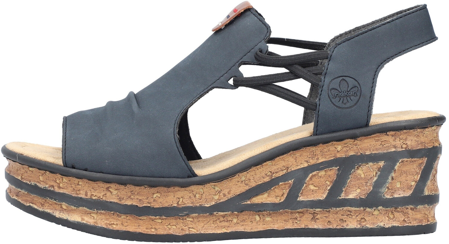 Rieker Wedge sandal with side stretch bands blue