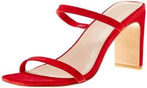 The Drop Avery Square Toe Two Strap High Heeled Sandals with Heel red