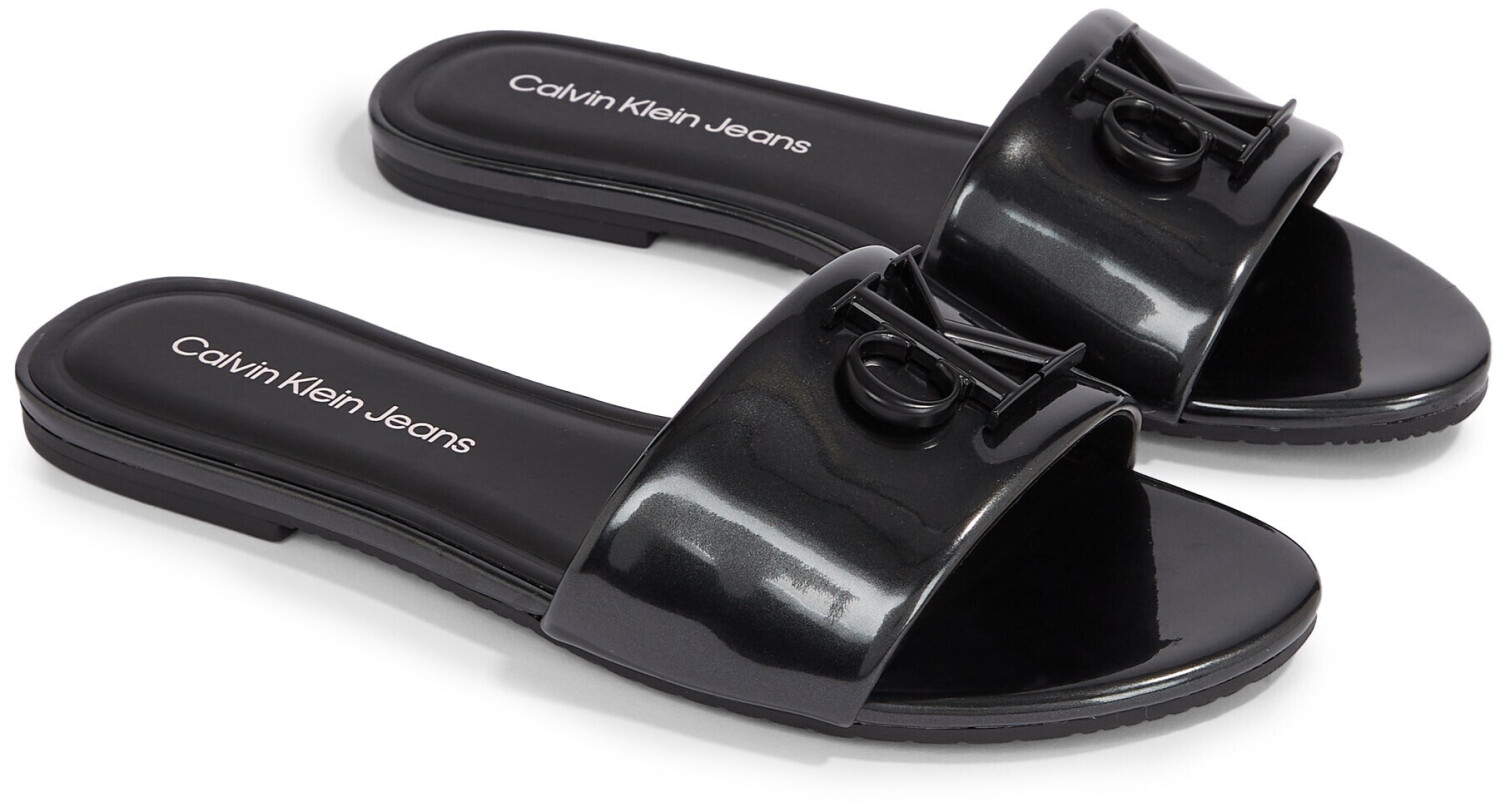 Calvin Klein FLAT SANDAL SLIDE MG MET Slide Sandal glossy black