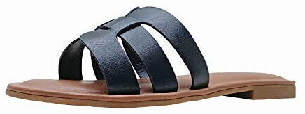 The Drop Monika Flat H-band Slide Sandal synthetic leather black