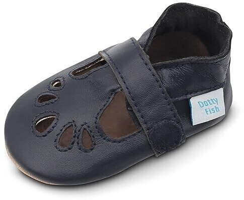 Dotty Fish Soft Leather Baby First Walking Shoe T-bar Shoes navy blue