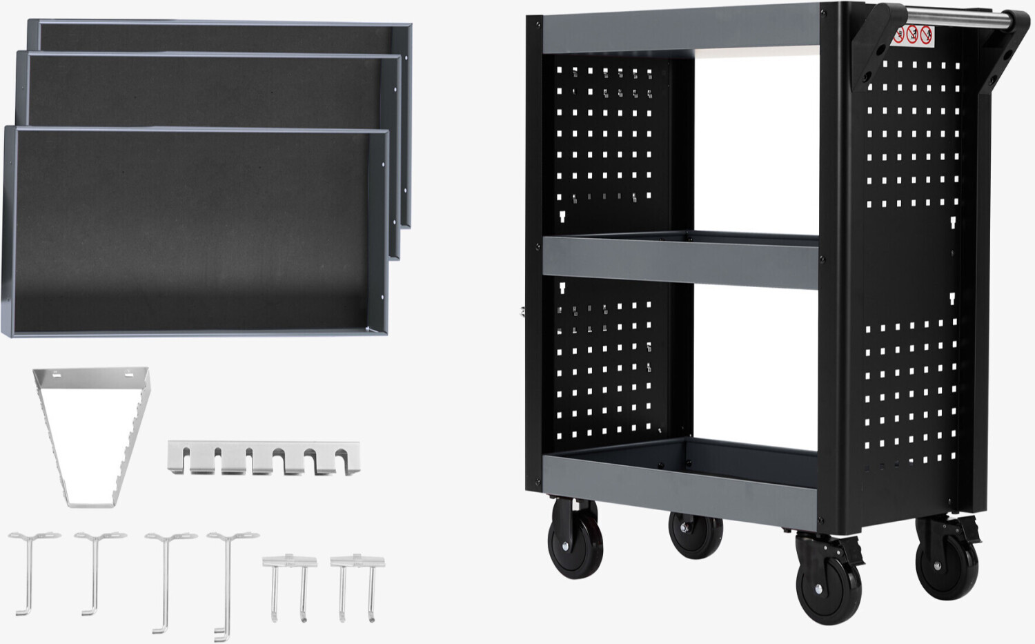 Arebos Service Tool Trolley 3 Levels 8 pieces black/grey
