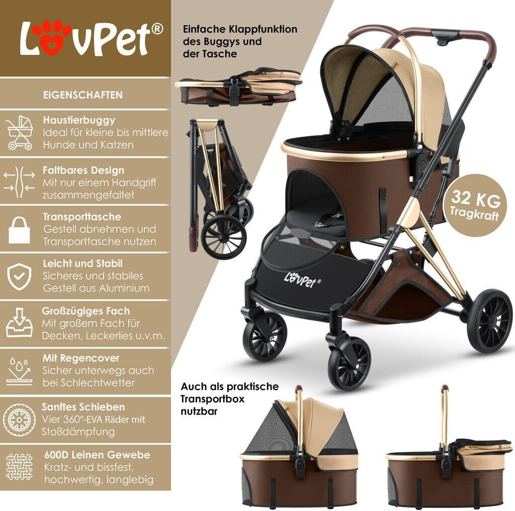 Lovpet Poussette pour chien Brown/Champagne Lovpet Poussette pour chien Brown/Champagne