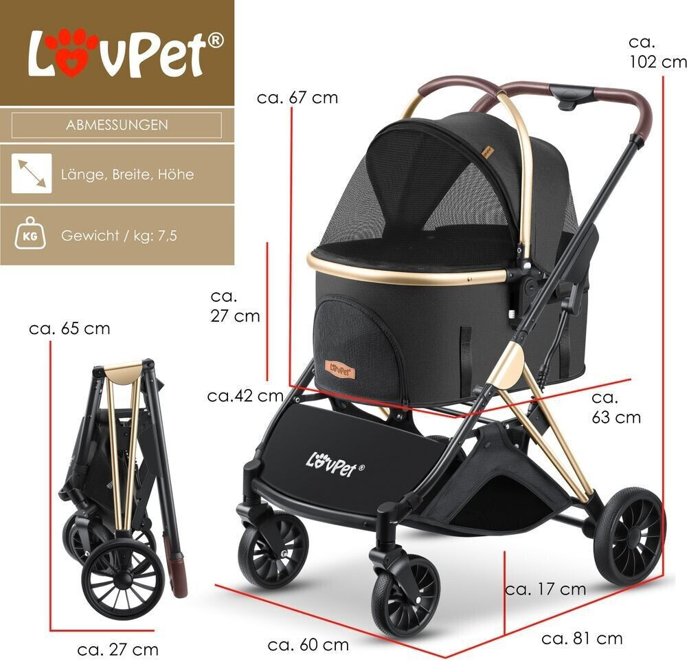 Lovpet Poussette pour chien Black/Champagne Lovpet Poussette pour chien Black/Champagne