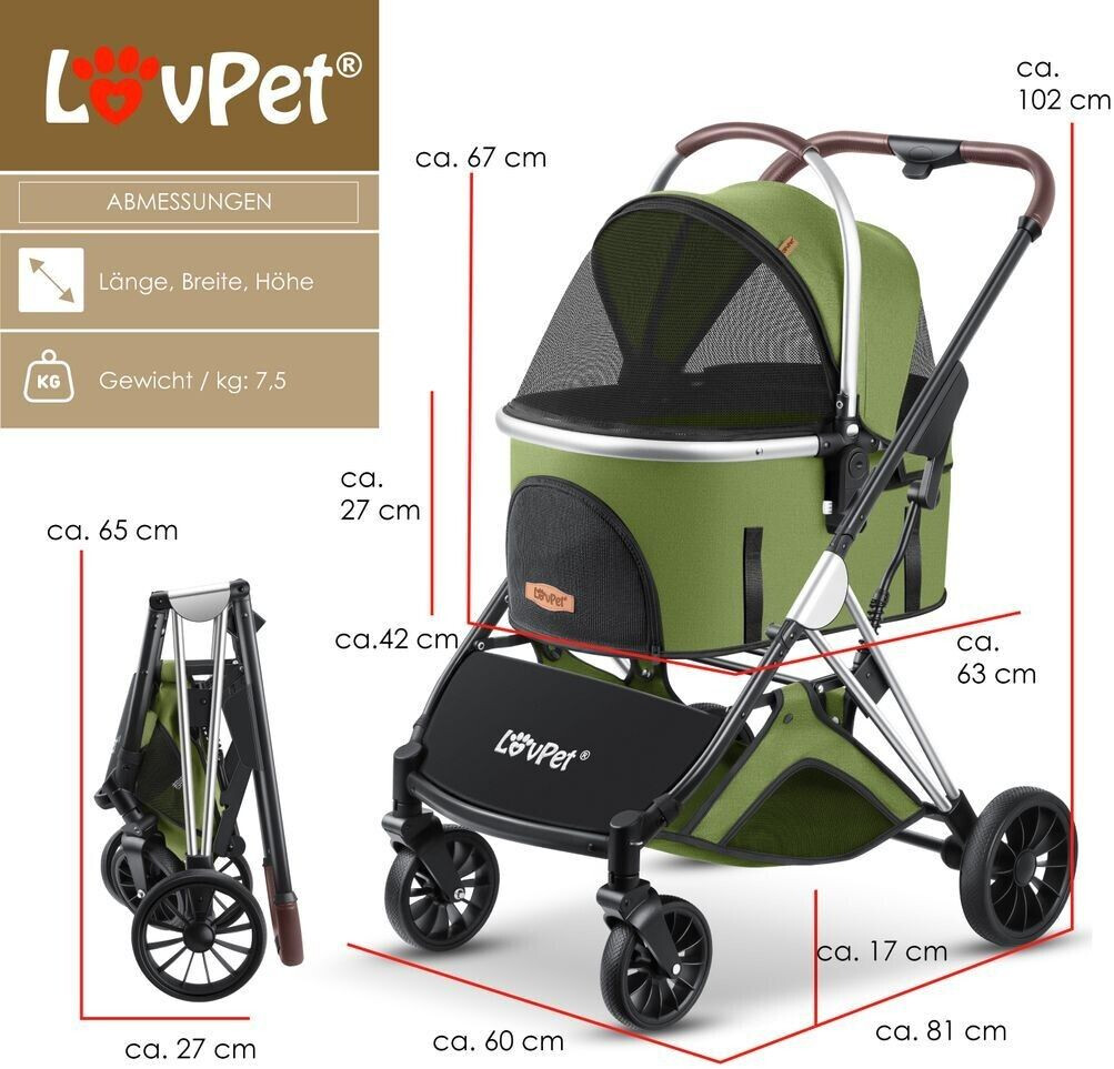 Lovpet Poussette pour chien Khaki/Silver Lovpet Poussette pour chien Khaki/Silver