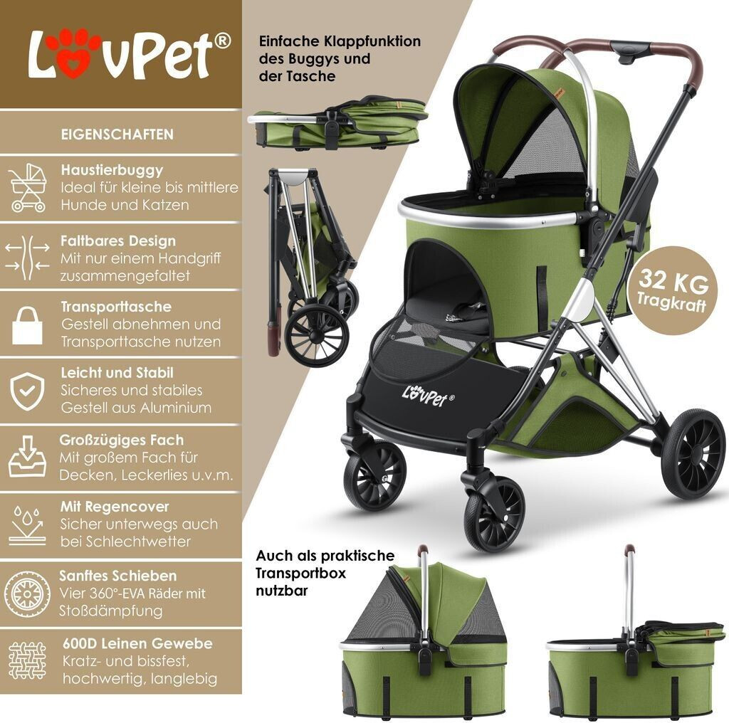 Lovpet Poussette pour chien Khaki/Silver Lovpet Poussette pour chien Khaki/Silver
