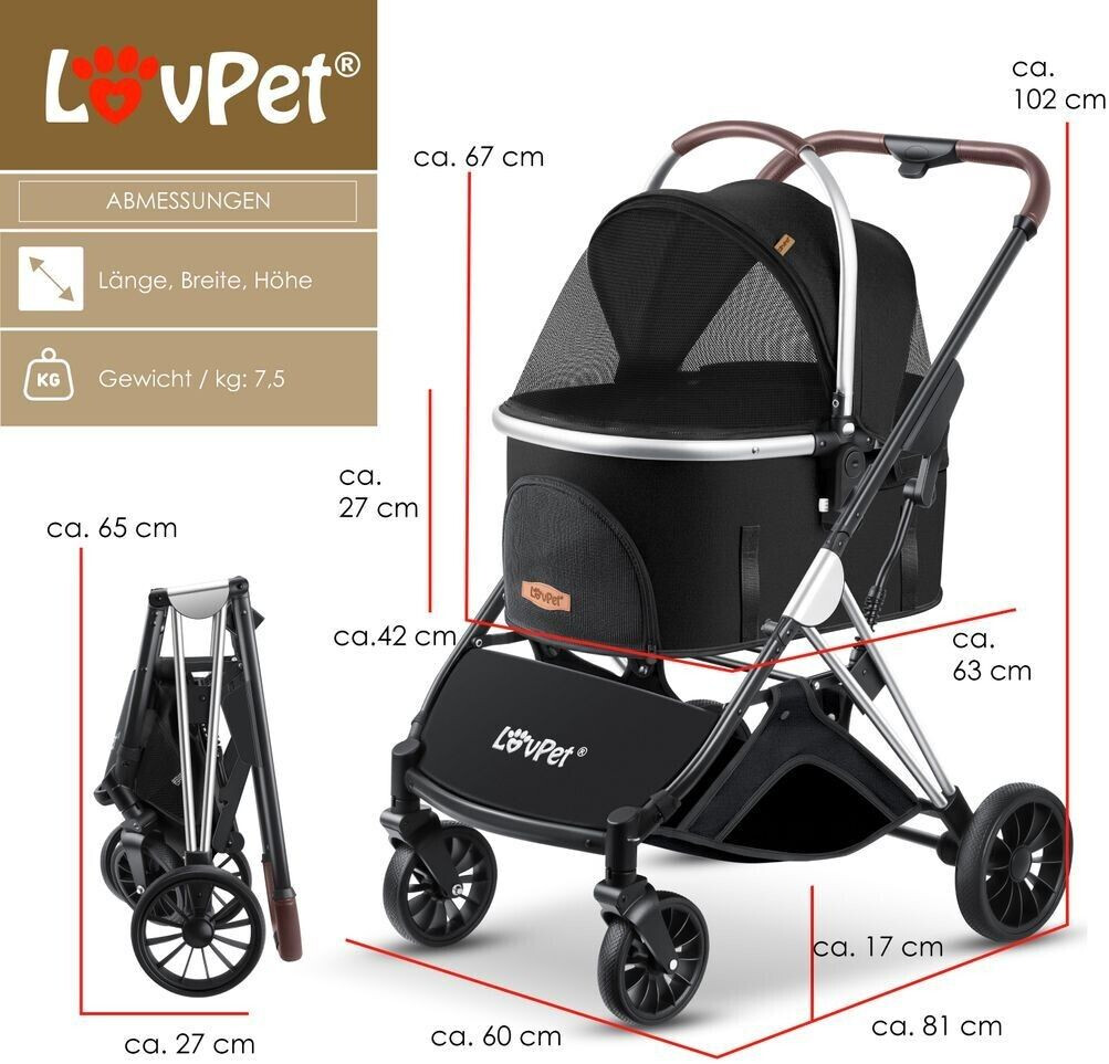 Lovpet Poussette pour chien Black/Silver Lovpet Poussette pour chien Black/Silver