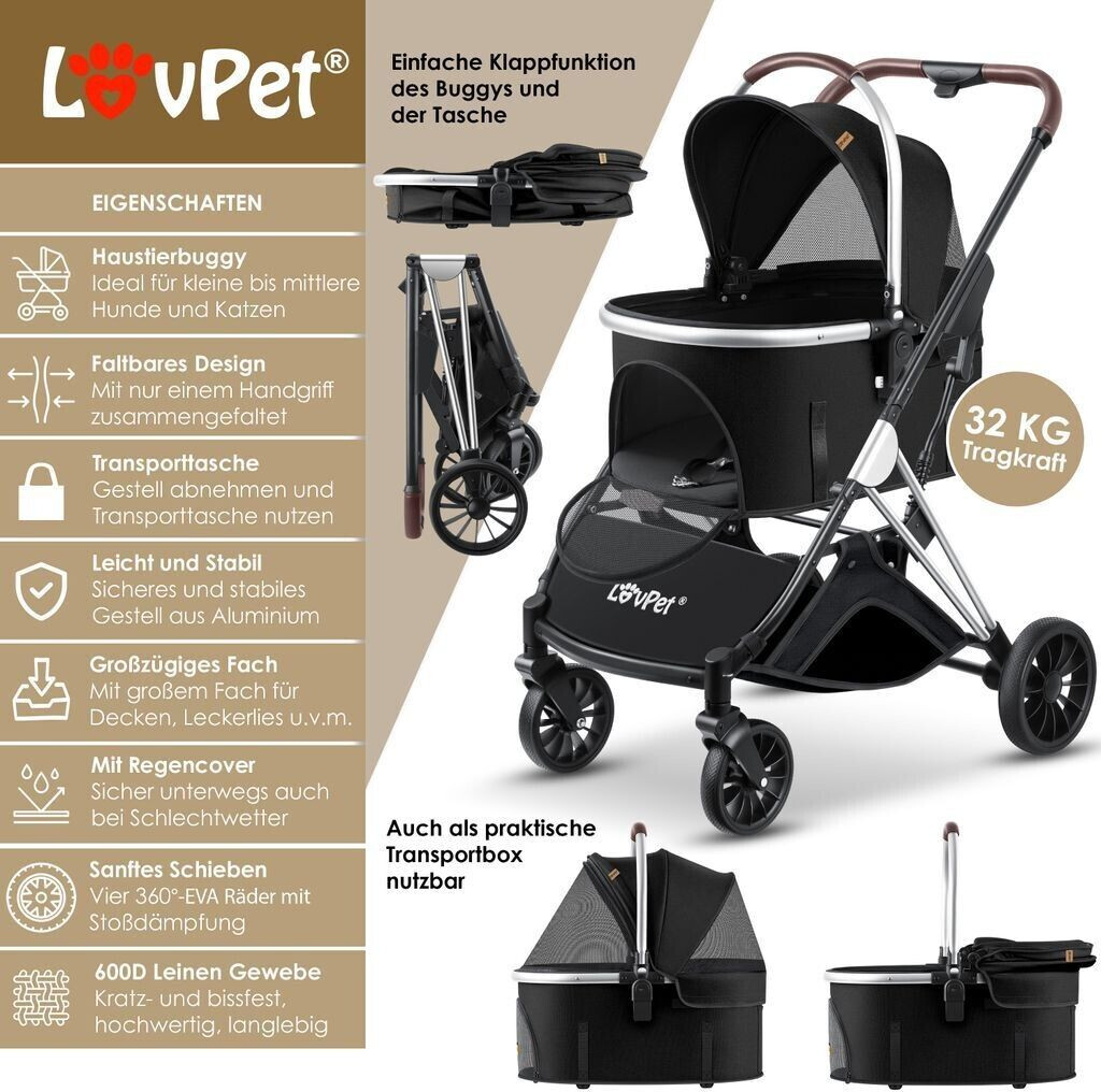 Lovpet Poussette pour chien Black/Silver Lovpet Poussette pour chien Black/Silver