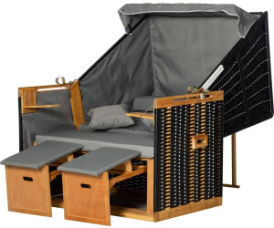 Outsunny Strandkorb mit Klapptisch PE Rattan Hellgrau