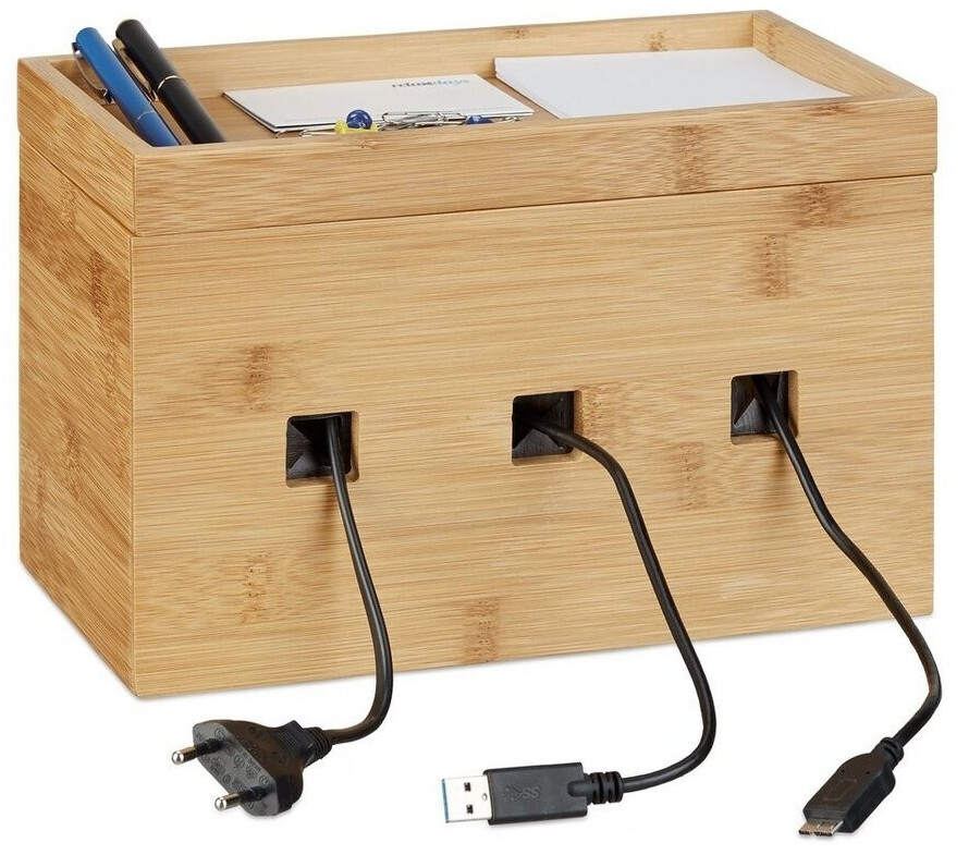 Relaxdays Cable box bamboo 16.5x25.5x14cm Brown