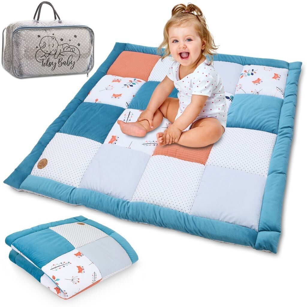 Totsy Baby Baby play mat PATCHWORK 100x100cm velvet/waffle pique foxes blue
