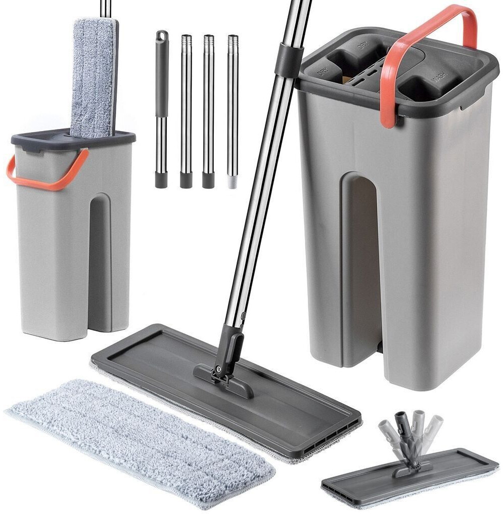 Kadax Mop for various surfaces, robust floor mop with double chamber bucket, flat mop