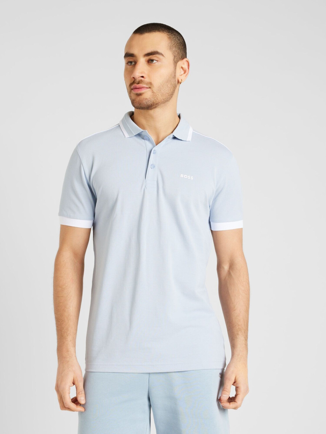 Hugo Boss Cotton piqué polo shirt with contrasting coloured stripes and logo (50512995) blue
