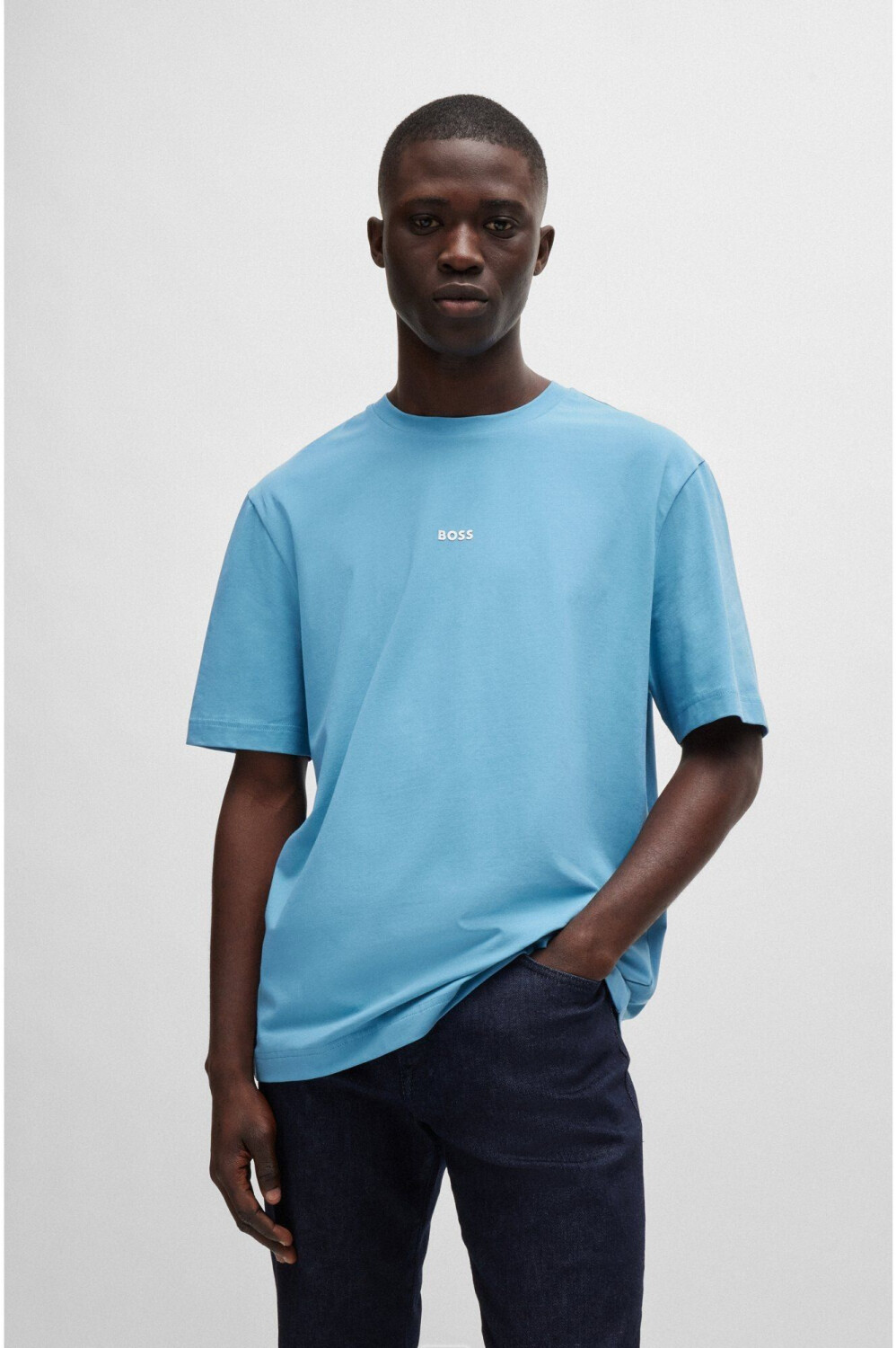 Hugo Boss Relaxed Fit T Shirt aus Stretch Baumwolle mit Logo Print 50473278 blau ab 30 18 Preisvergleich bei idealo