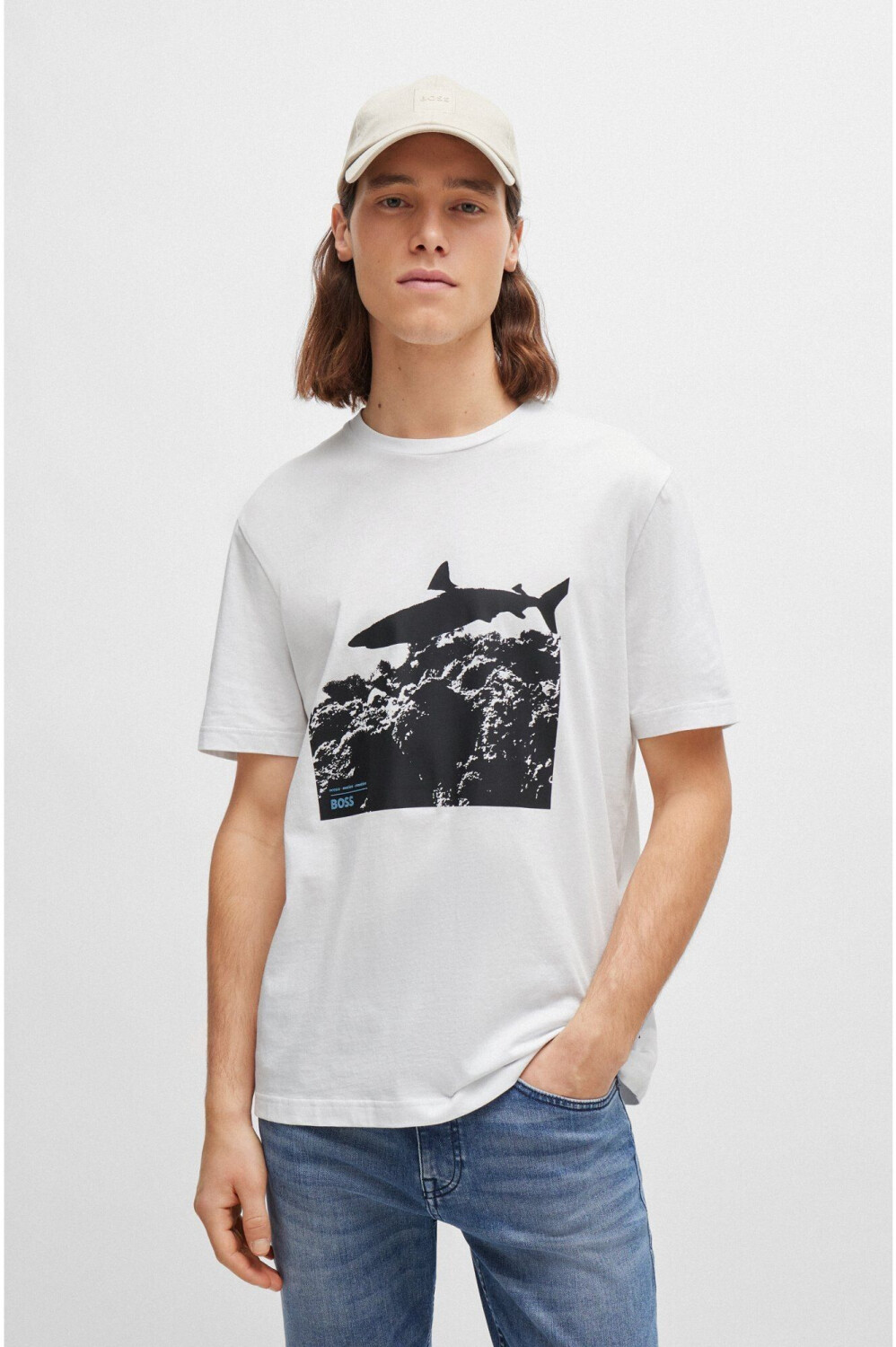 Hugo Boss Regular-fit cotton jersey T-shirt with seasonal print (50515626) white
