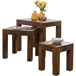 Finebuy Design Sheesham 3-piece set of side tables solid wood orange wood (FB37098)
