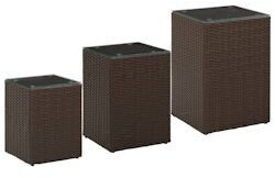 vidaXL Side tables 3 pieces with glass tops 40x40x62/35x35x52/30x30x42 cm brown poly rattan (316380)