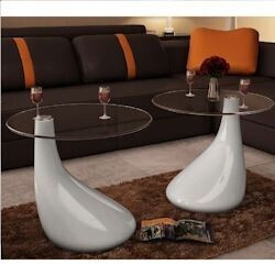 Photos - Coffee Table VidaXL Side tables with round glass top 2 pieces high gloss white ( 