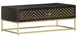 vidaXL Coffee table black and golden 90x50x35 cm solid mango wood (286515)