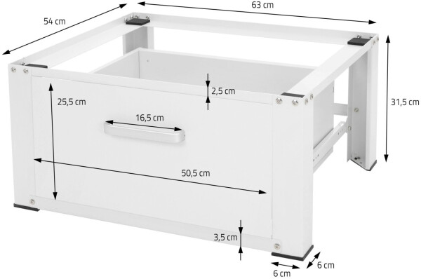 ML-Design Waschmaschinen Untergestell mit Schublade, 63x54 cm, Weiß, aus Stahl, bis 150kg,, Bild 2