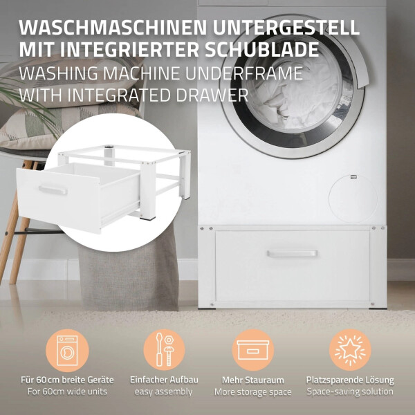 ML-Design Waschmaschinen Untergestell mit Schublade, 63x54 cm, Weiß, aus Stahl, bis 150kg,, Bild 4