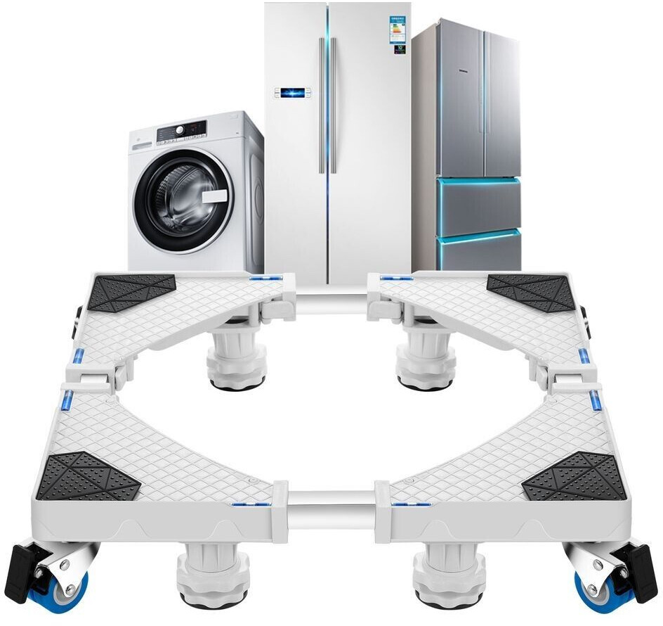 en.casa Washing machine base Kella base 4 wheels + 4 height-adjustable feet up to 400 kg for transporting and elevating large appliances, movable platform white