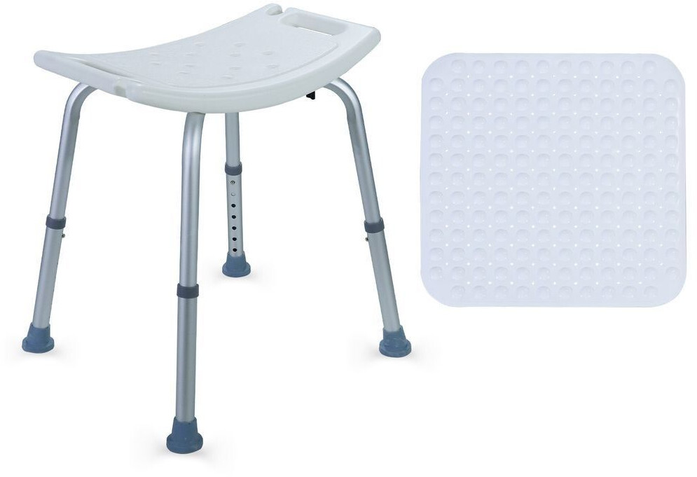 CCLife Technic Height-adjustable aluminum shower stool with non-slip mat