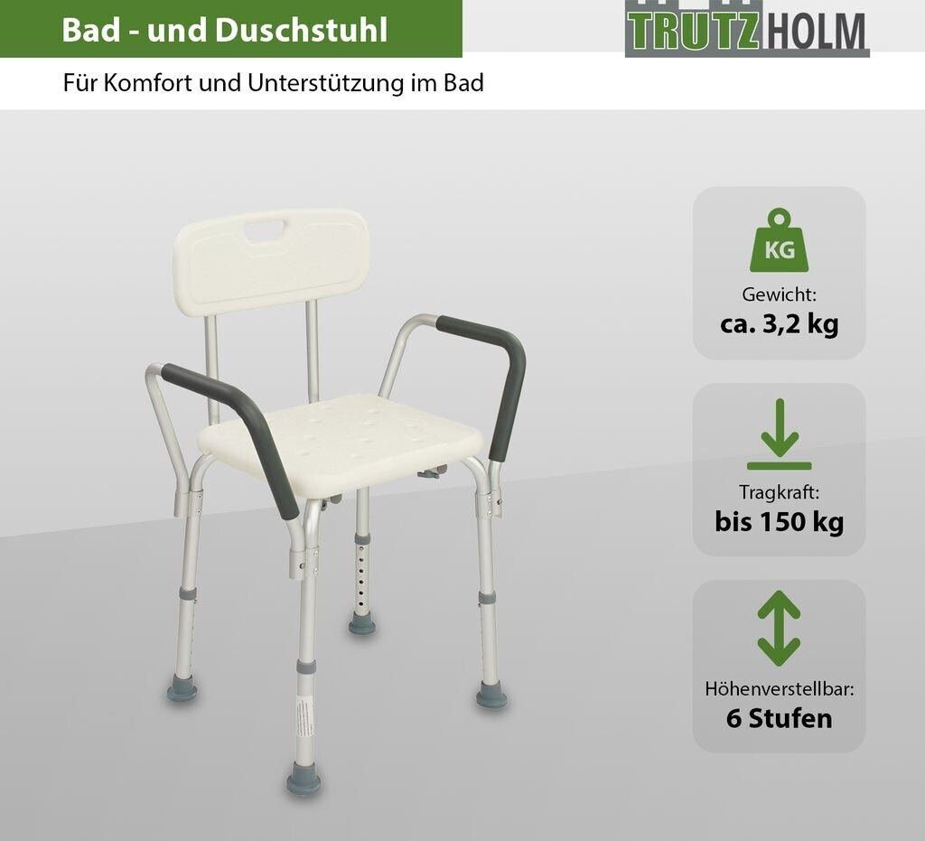 Trutzholm Shower chair with heightadjustable backrest + armrests au