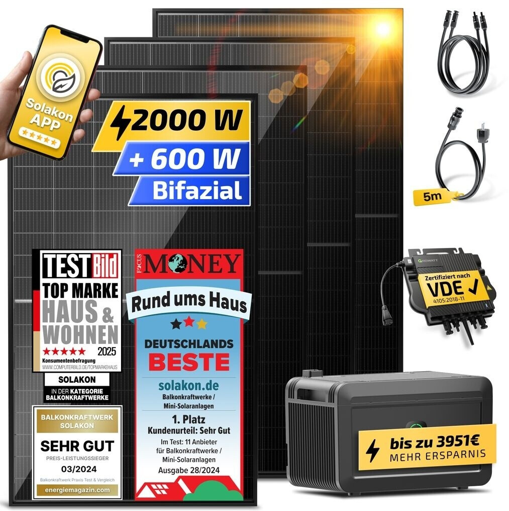 Solakon Balkonkraftwerk 1680/600W mit 4 x 420Wp Modulen, APSystems EZ1, Anker SOLIX E1600