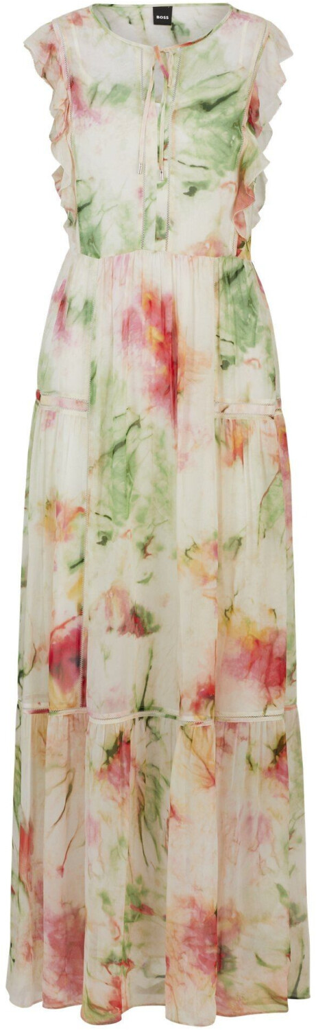 Hugo Boss Printed crepe dress in a crinkled look with lace details (50514364)