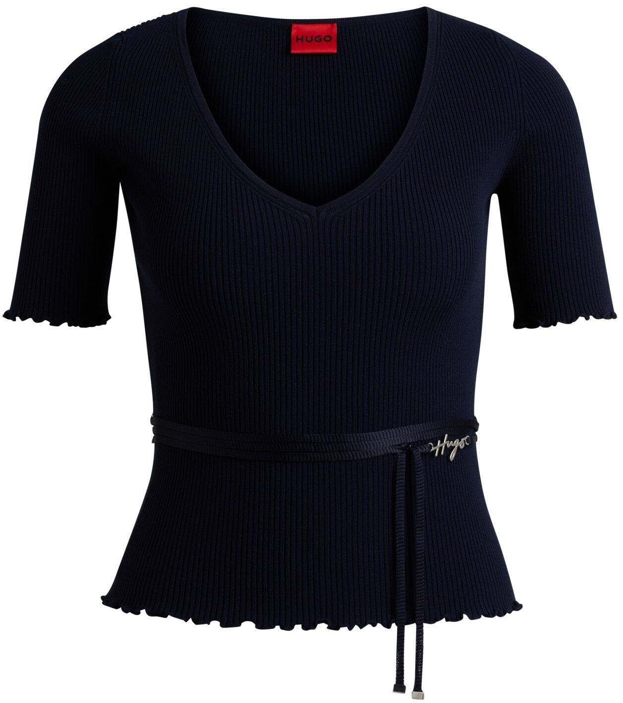 Hugo Boss Ribbed knit jumper with logo tie belt (50514288) blue
