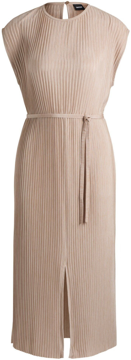 Hugo Boss Sleeveless dress in shimmering pleated fabric with belt (50521881) beige