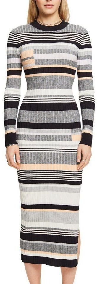 Esprit Midi dress with intarsia stripes (024EE1E305) black