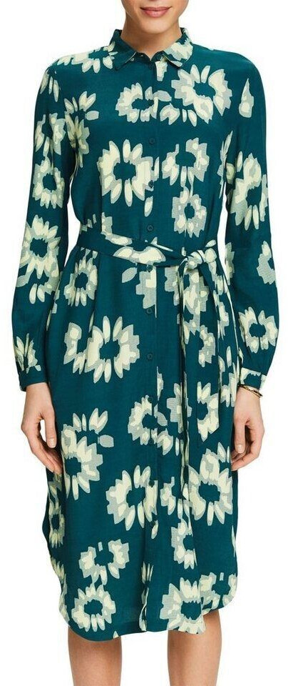 Esprit Belted shirt dress with print (014EE1E310) dark teal green