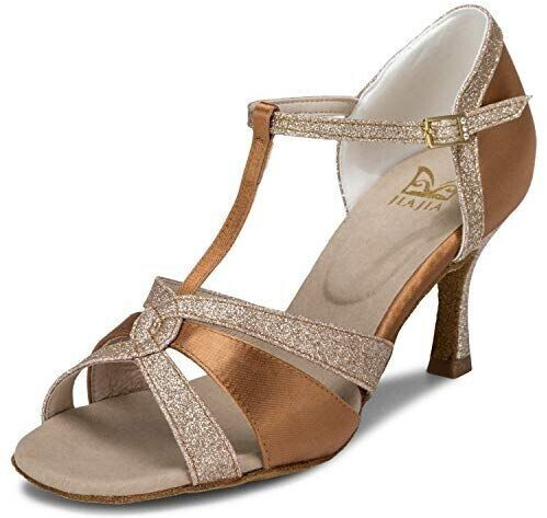 Jia Jia 20519 Satin Sandals Flared Heel Latin Salsa Performance Dance Shoes brown