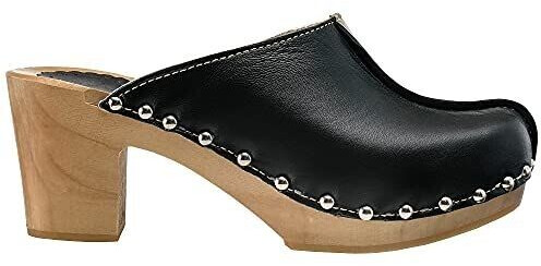 Strobl Leather Clogs Shoes made of Wood CDL03 black