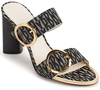 DKNY Staten Block Heel Two-Strap Slide-On Textile Sandal black eggnog
