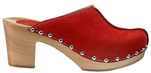 Strobl Clogs leather shoes made of wood CDL03 red