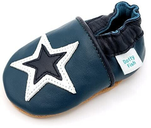 Dotty Fish Soft Leather Baby Shoes with Non-Slip Suede Soles navy blue white stars