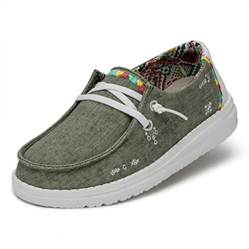 Dude Wendy Youth Boho Moc Toe Shoes olive