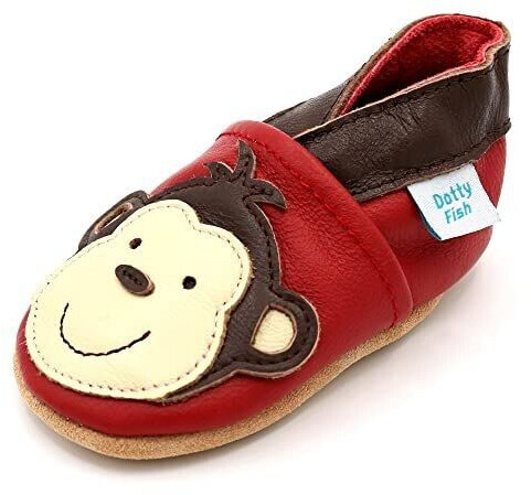 Dotty Fish Soft Leather Baby Shoes Non-Slip Suede Soles Red Monkeys