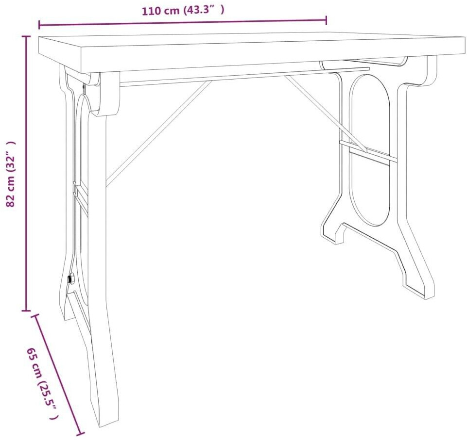 vidaXL Dining table 110x65x82 cm solid fir wood and iron