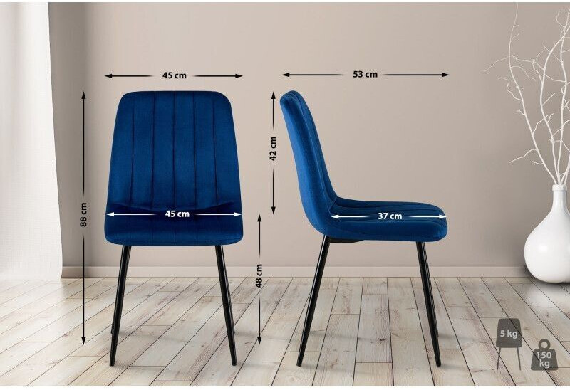 CLP Set of 4 chairs Dijon velvet - blue