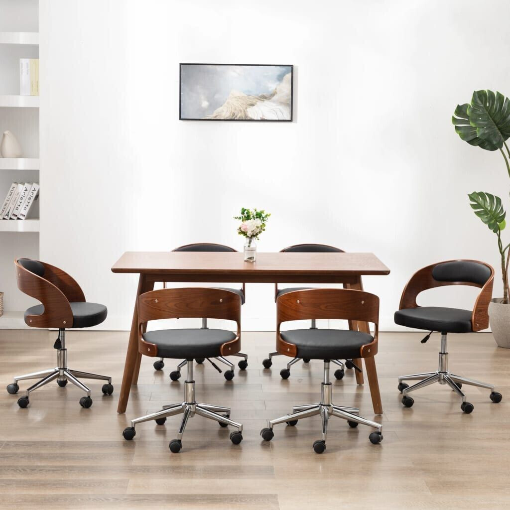 vidaXL Swivel dining chairs 6 pcs. Black bentwood and faux leather