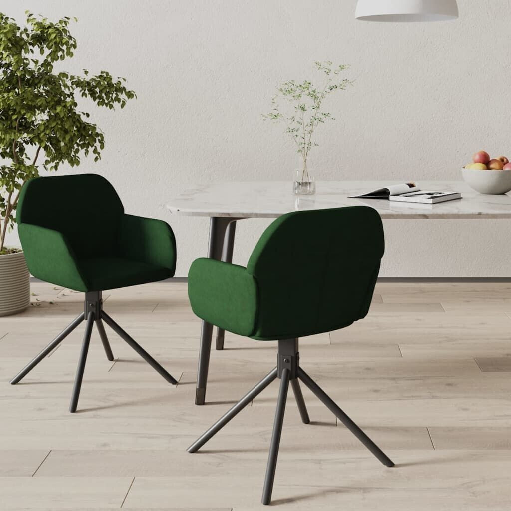 vidaXL Dining room chairs 2 pcs. Swivel dark green velvet
