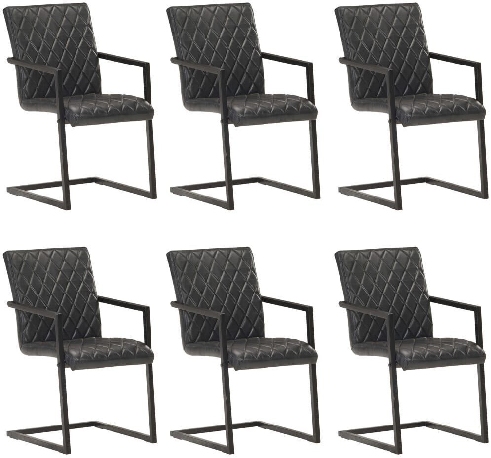 vidaXL Cantilever chairs 6 pieces. Black genuine leather