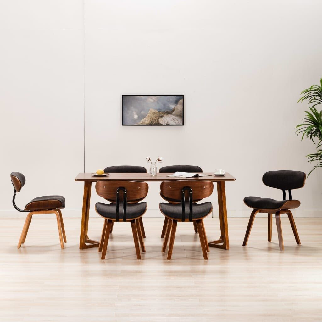 vidaXL Dining room chairs 6 pcs. Gray bentwood and fabric