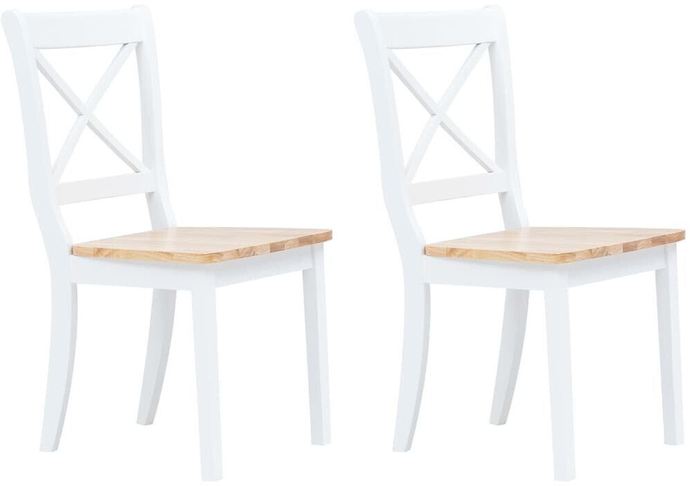 vidaXL Dining Chairs 2 pcs White & Light Wood Rubberwood Solid Wood