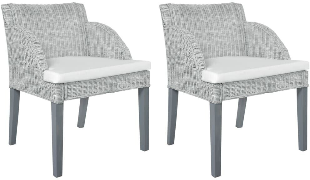 vidaXL Dining room chairs with cushions 2 pcs. Gray natural rattan